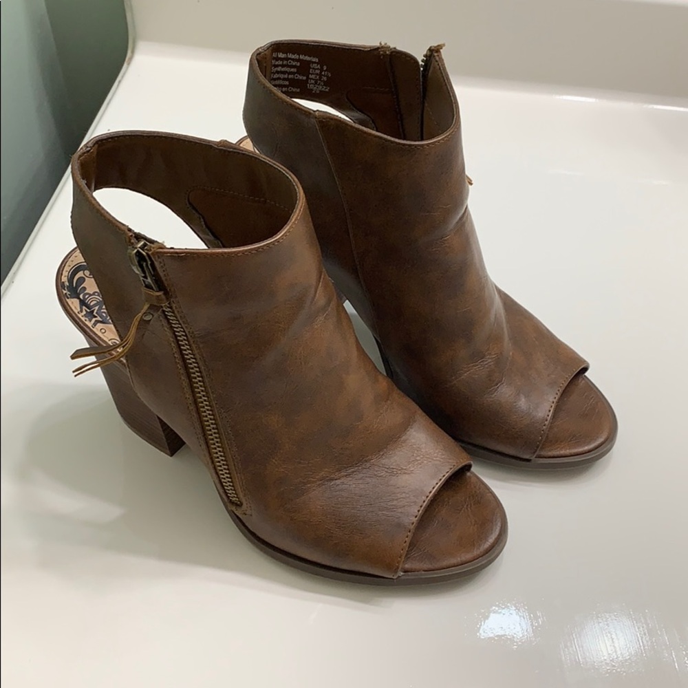 Brown open toe heels